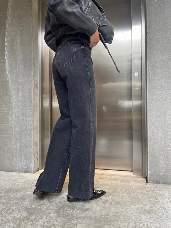 Wide Denim Jeans, Mørkegrå
